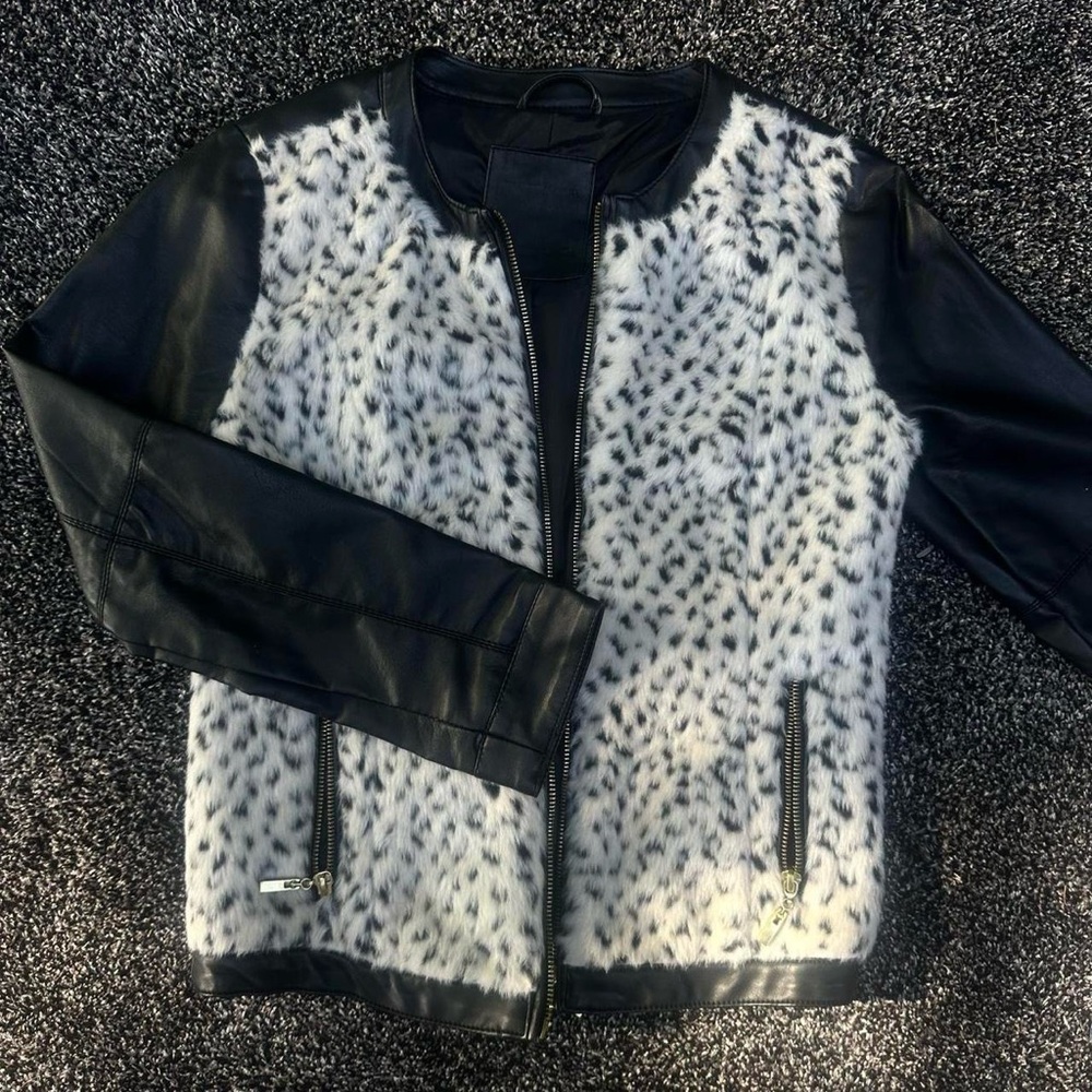 Nordstrom Black and White Leather Jacket with Color-Blocking